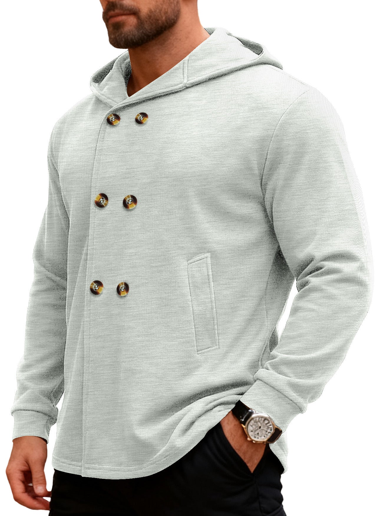 Herren Kapuzensweater Doppelter Knopfverschluss Taschen Modern