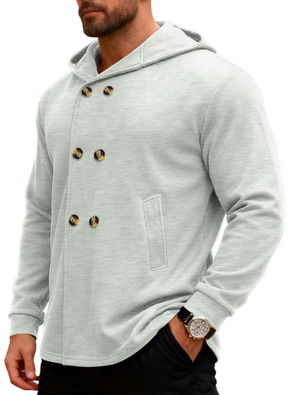 Herren Kapuzensweater Doppelter Knopfverschluss Taschen Modern
