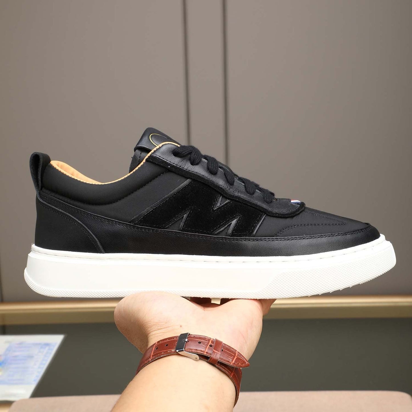 Damen Sneaker Sportlich Leder Laufschuhe Schwarz
