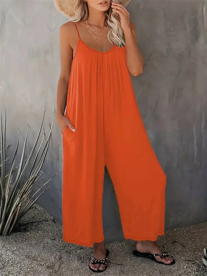 Damen Jumpsuit Leicht Fließend Mit Verstellbaren Trägern