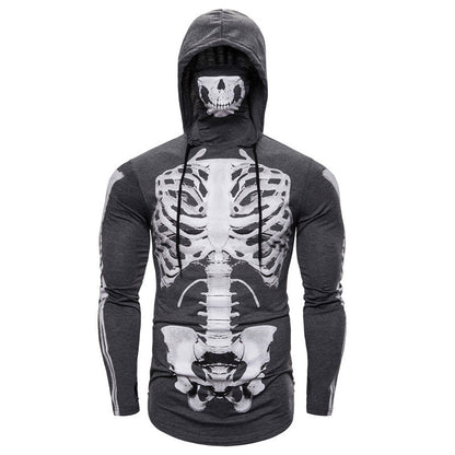 Herren Hoodie Skelett Design Gesichtsschutz Schwarz
