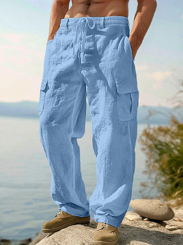 Herren Leinenhose Lässig Bequem Cargo Style