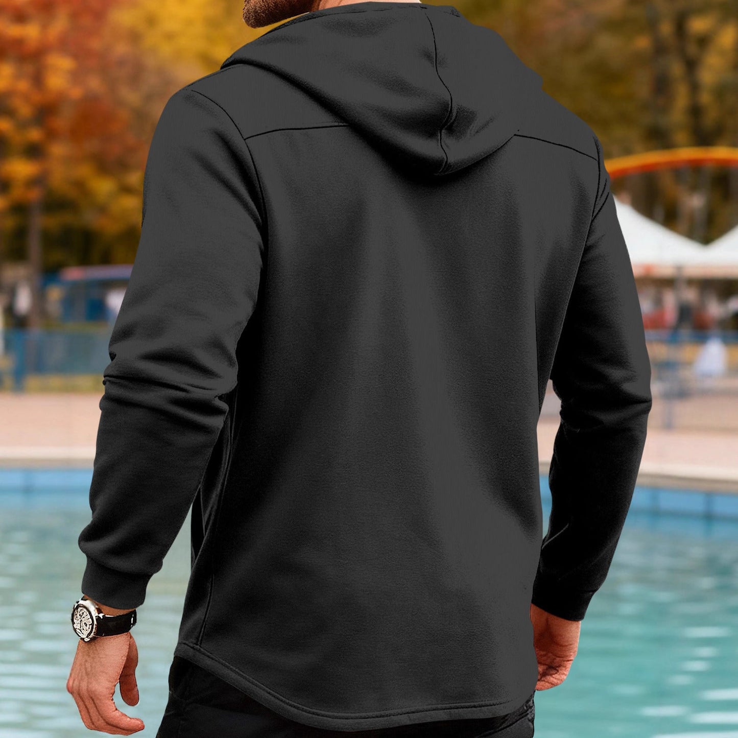 Herren Kapuzensweater Doppelter Knopfverschluss Taschen Modern