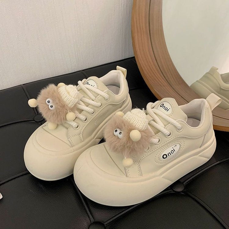 Damen Sneaker Bequem Pompons Schuhe Sportlich