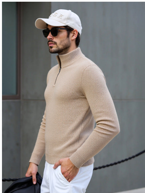 Herren Rollkragenpullover Modern Struktur Design Schwarz
