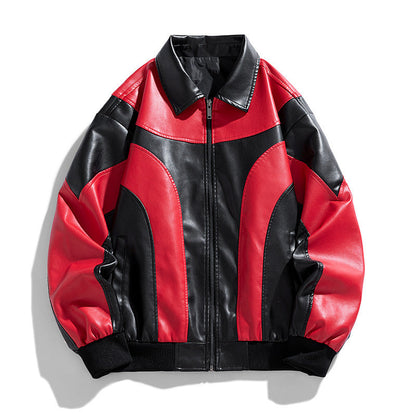 Lederjacke Herren Retro Style Schwarz Glanzleder