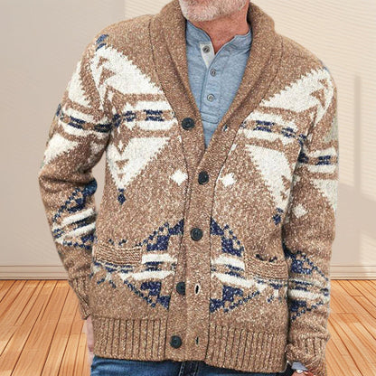 Herren Strickjacke Geometrisches Muster Tiefkragen Modern - BerlinGlamour