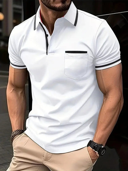 Herren Poloshirt Modern Kontrastdetails Brusttasche