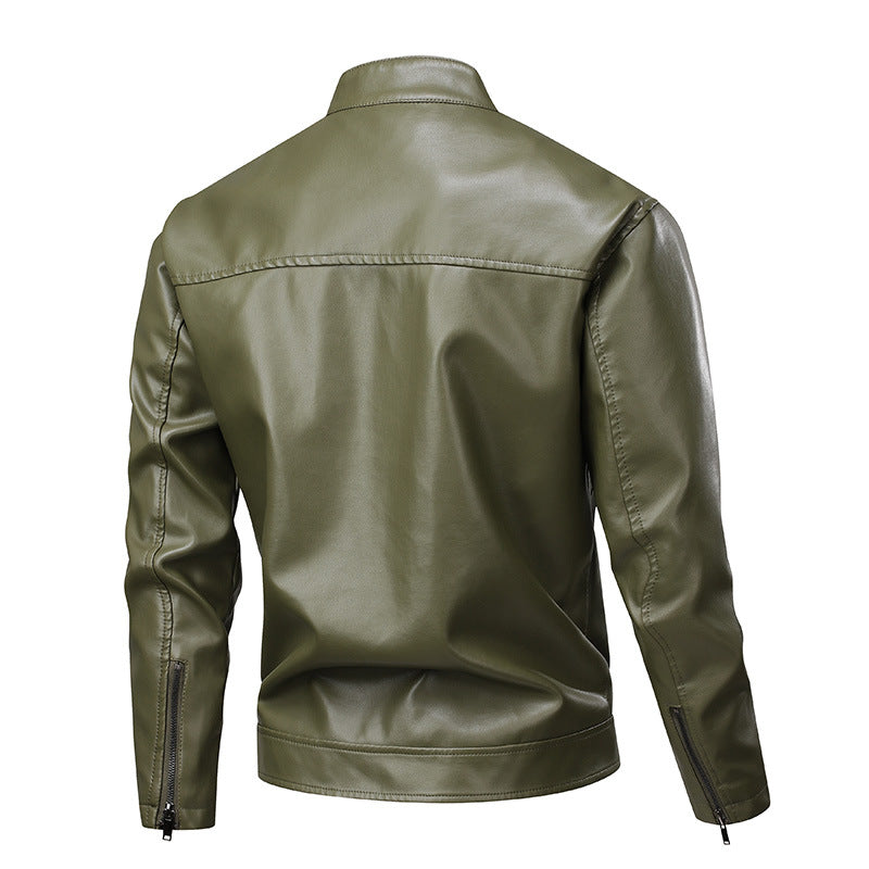 Lederjacke Herren Stehkragen Biker Style Schwarz