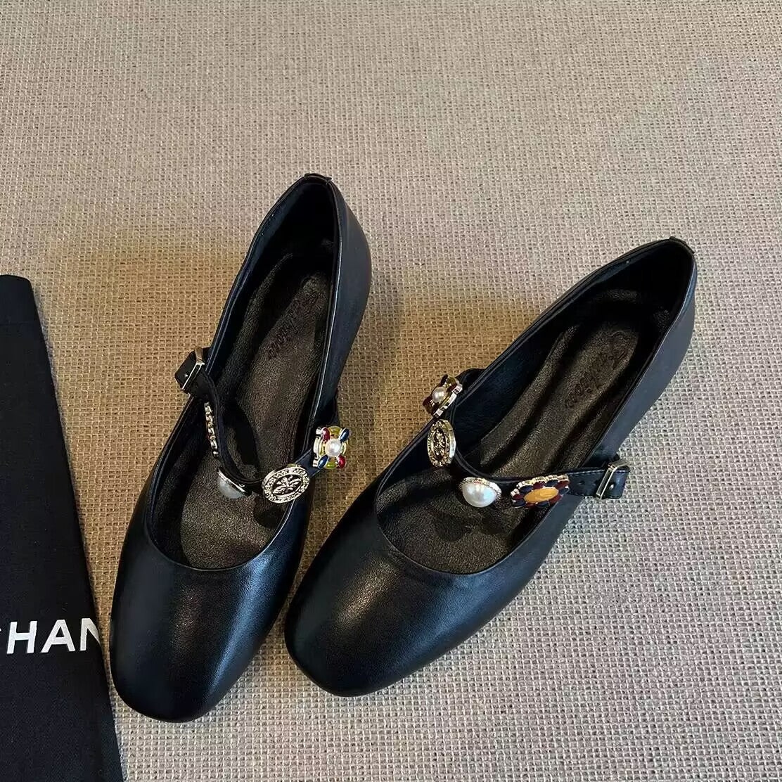 Damen Ballerinas Elegant Luxus Schmuck Riemenverschluss