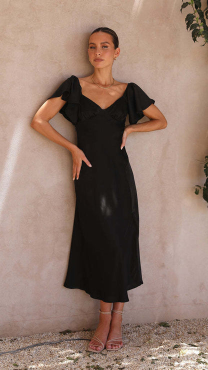 Damen Maxikleid Rüschendetails Schlitz Sommerkleid