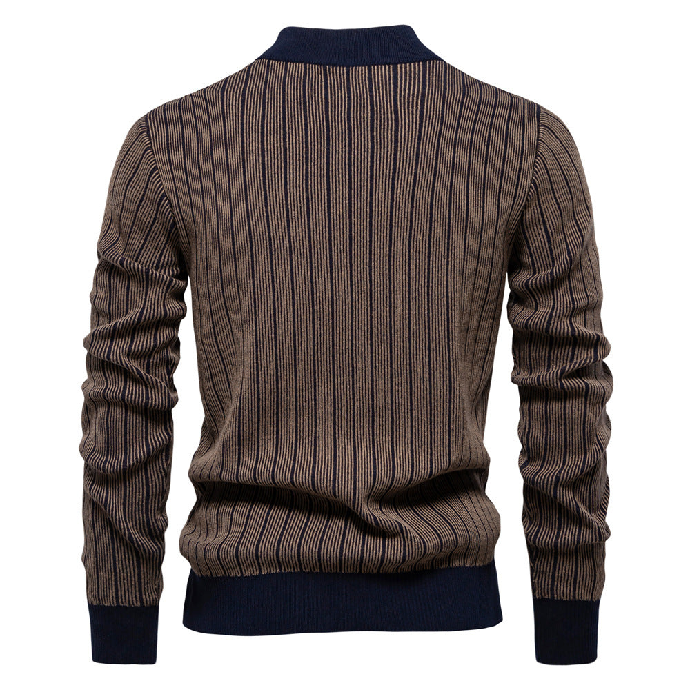 Herren Pullover Rollkragen Streifenmuster Elegante Feinstrick
