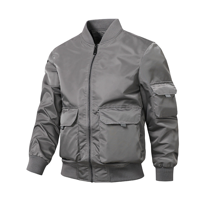 Herren Bomberjacke Sportlich Elastisch Mit Taschen