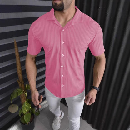 Herren Hemd Kurzarm Slim Fit Rippendesign Modern