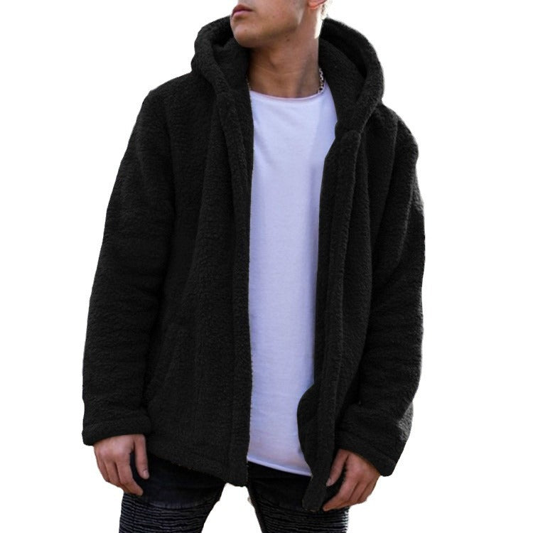 Herren Fleecejacke Warm mit Kapuze und Knopfverschluss