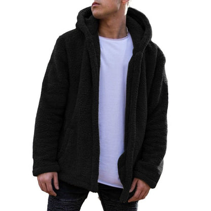 Herren Fleecejacke Warm mit Kapuze und Knopfverschluss