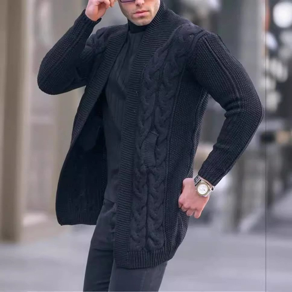 Herren Strickjacke Langärmlig Zopfmuster Grau
