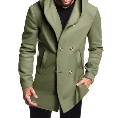 Herren Wintermantel Modern mit Kapuze und Doppelknopf
