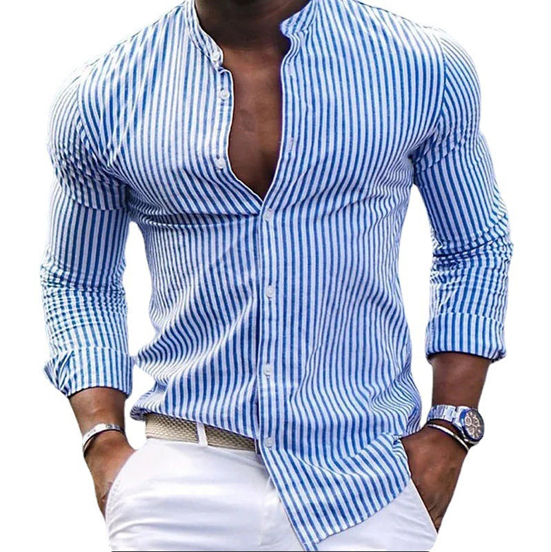 Herren Langarmhemd Modern Stehkragen Streifen Design