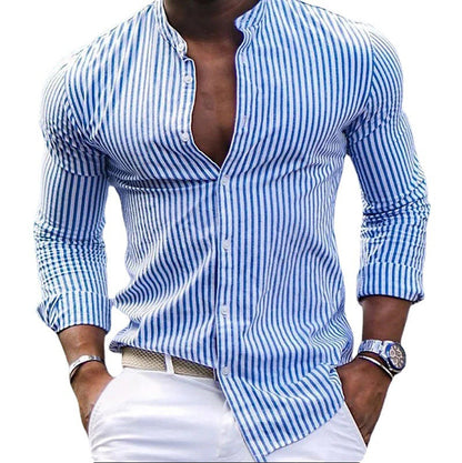 Herren Langarmhemd Modern Stehkragen Streifen Design