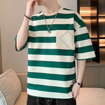 Herren T-Shirt Gestreift mit Tasche Casual Berlin Style