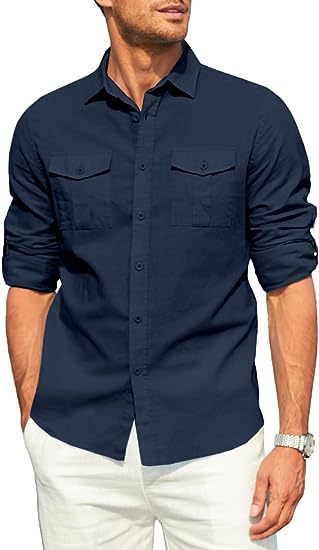 Herren Leichtes Baumwollhemd Mit Brusttasche Sommer