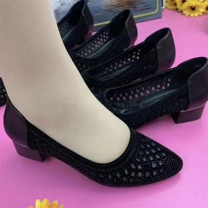 Damen Ballerinas mit Strass und Komfortabsatz Elegant