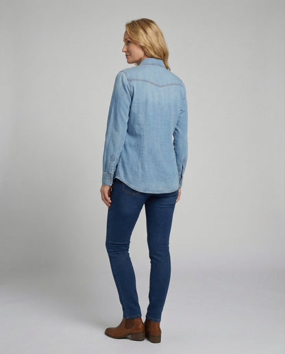 Damen Bluse Denim mit Brusttaschen und Dekoration