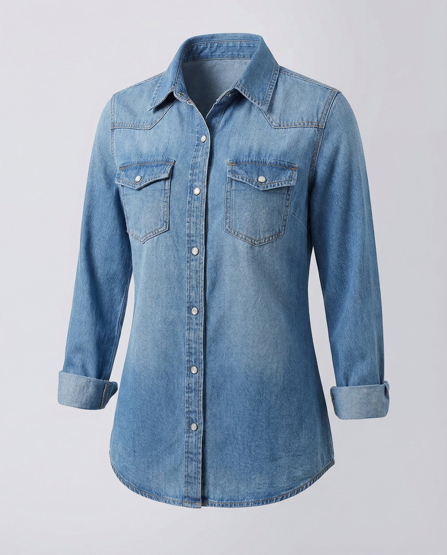 Damen Bluse Denim mit Brusttaschen und Dekoration