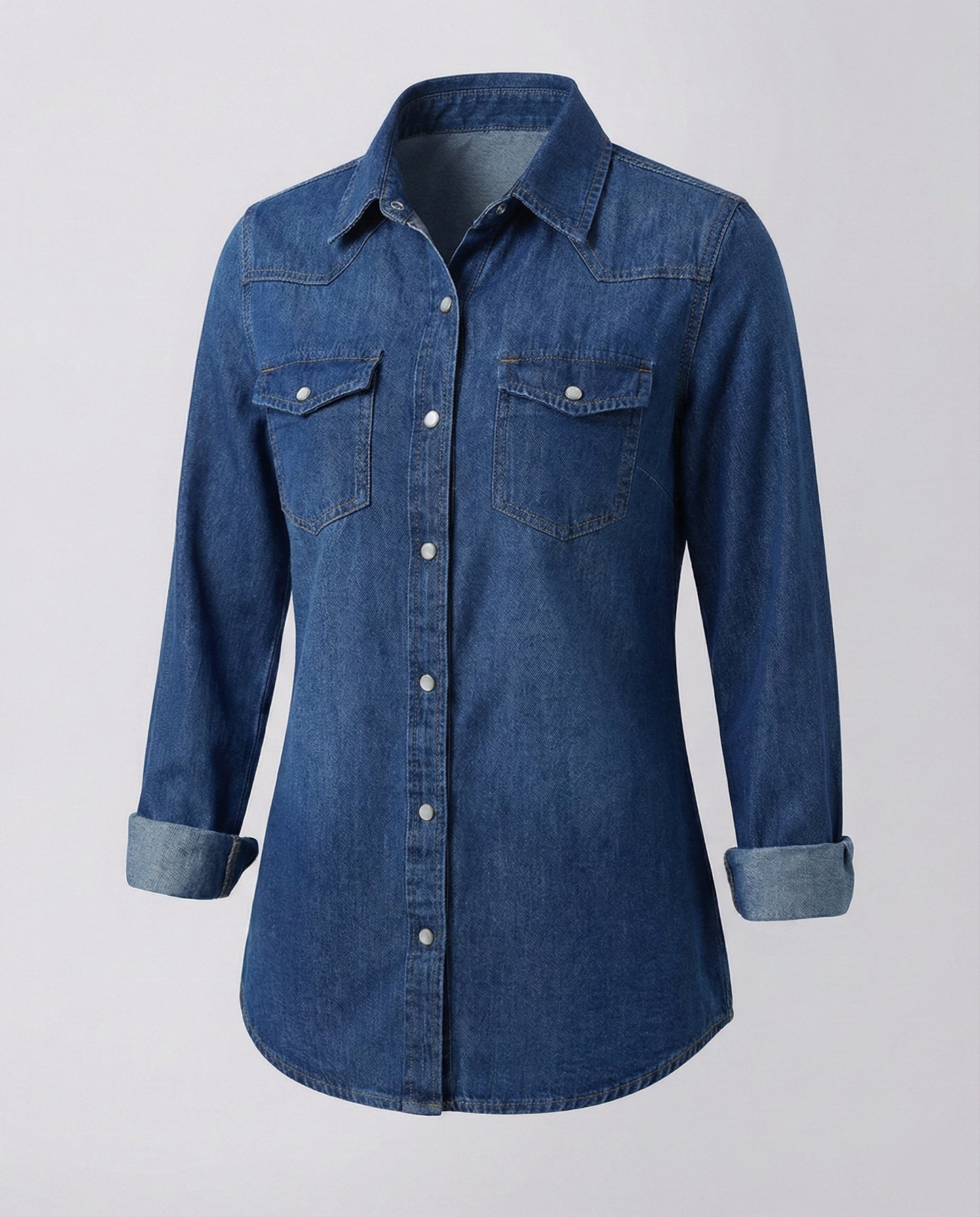 Damen Bluse Denim mit Brusttaschen und Dekoration