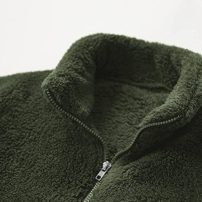 Herren Fleecejacke Warm Flauschig mit Kragen und Taschen
