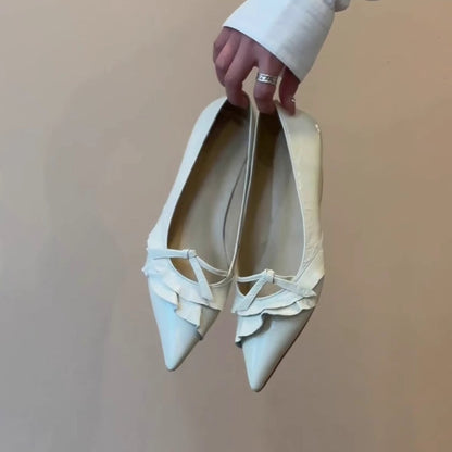 Damen Ballerinas Spitze Lack Schuhe Mit Rüschendetail Elegant