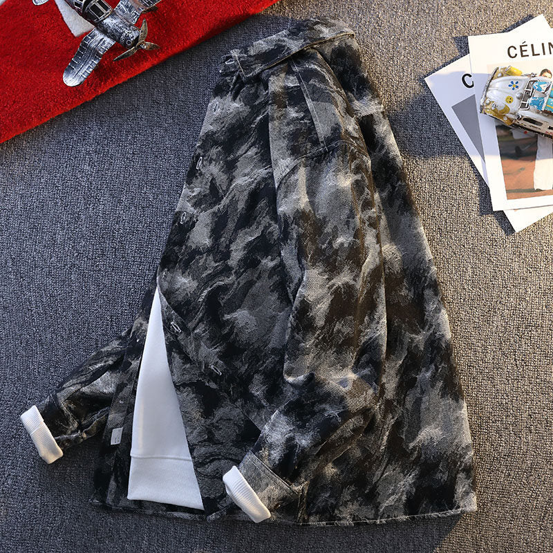 Herren Denim-Jacke Camouflage Modern Lässig