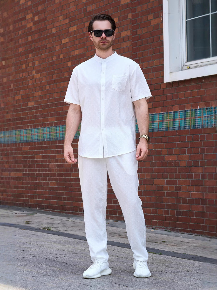 Herren Sommerhemd Kurzarm mit Hose Set Elegant