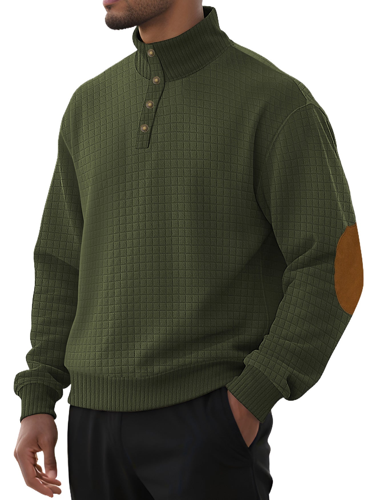Herren Pullover Stehkragen Modern Leder Optik