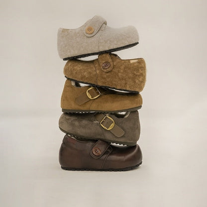 Damen Lederschuhe Bequem Knöpfel Detail Modern