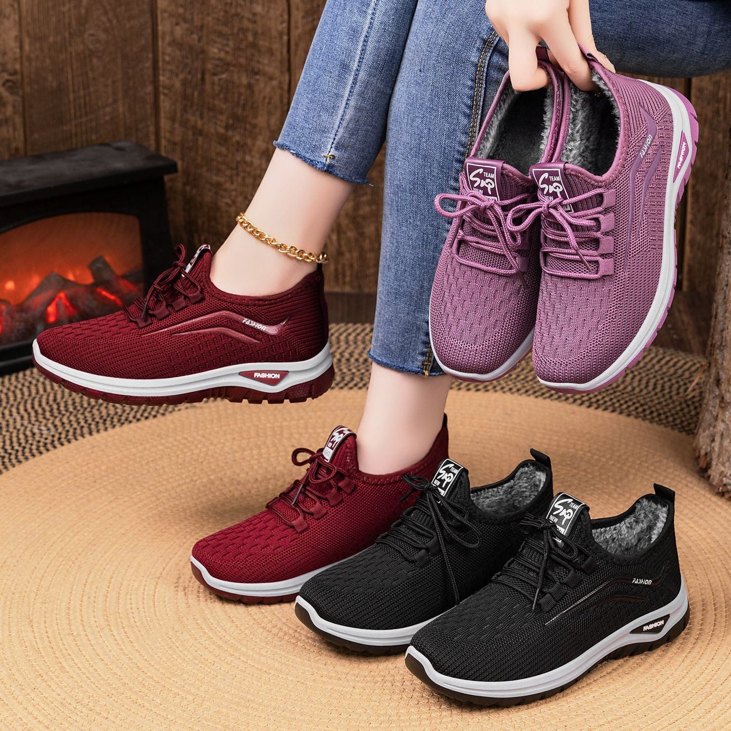 Damen Sport Sneaker Bequem Kuschelig Rutschfest