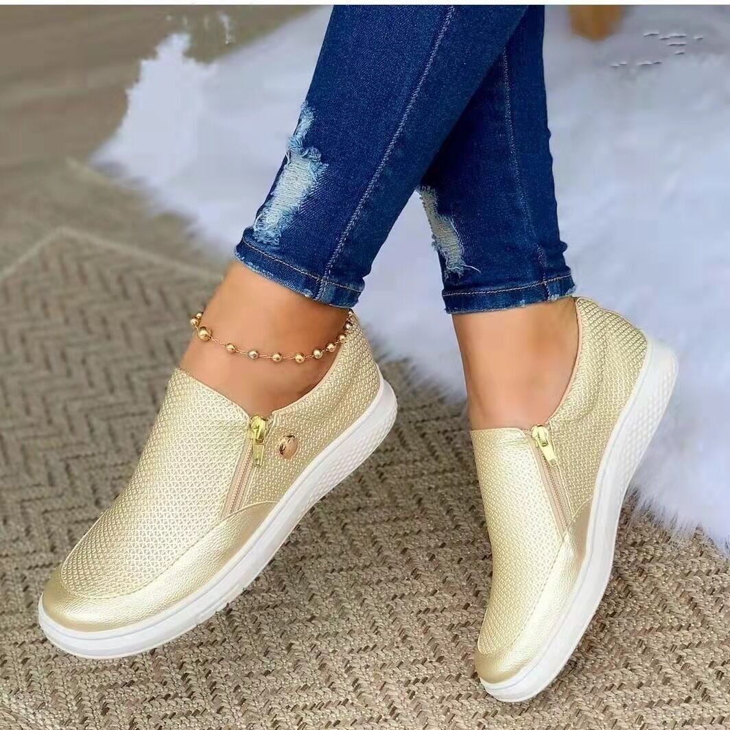 Damen Sneaker Atmungsaktiv Mesh Elegant Reißverschluss