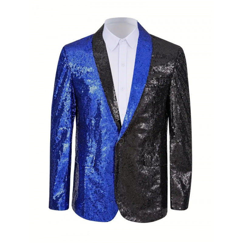 Herren Blazer Glänzend Pailletten Effekt Farbkontrast
