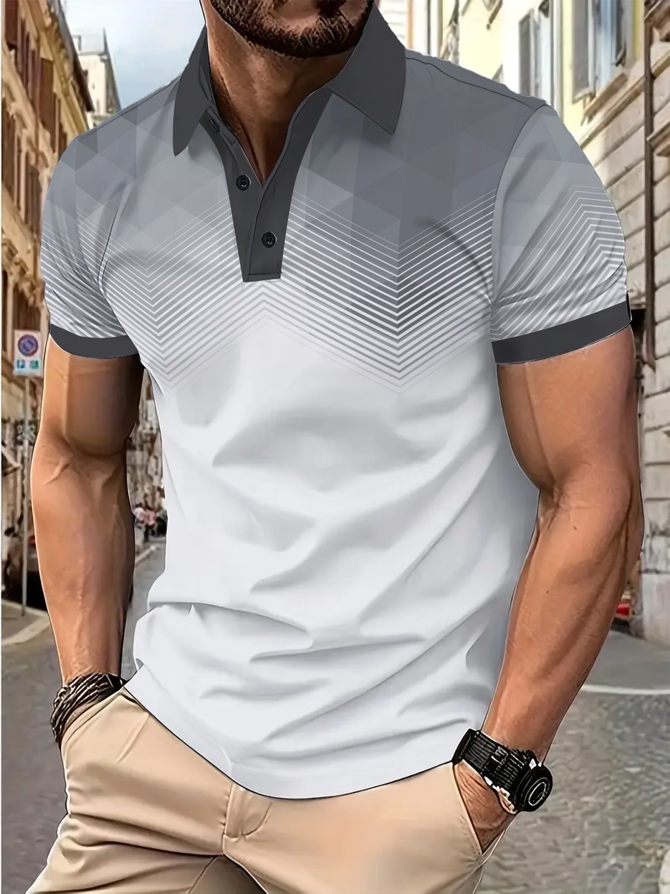 Herren Poloshirt Modern Geometrisch Muster Berlin Style