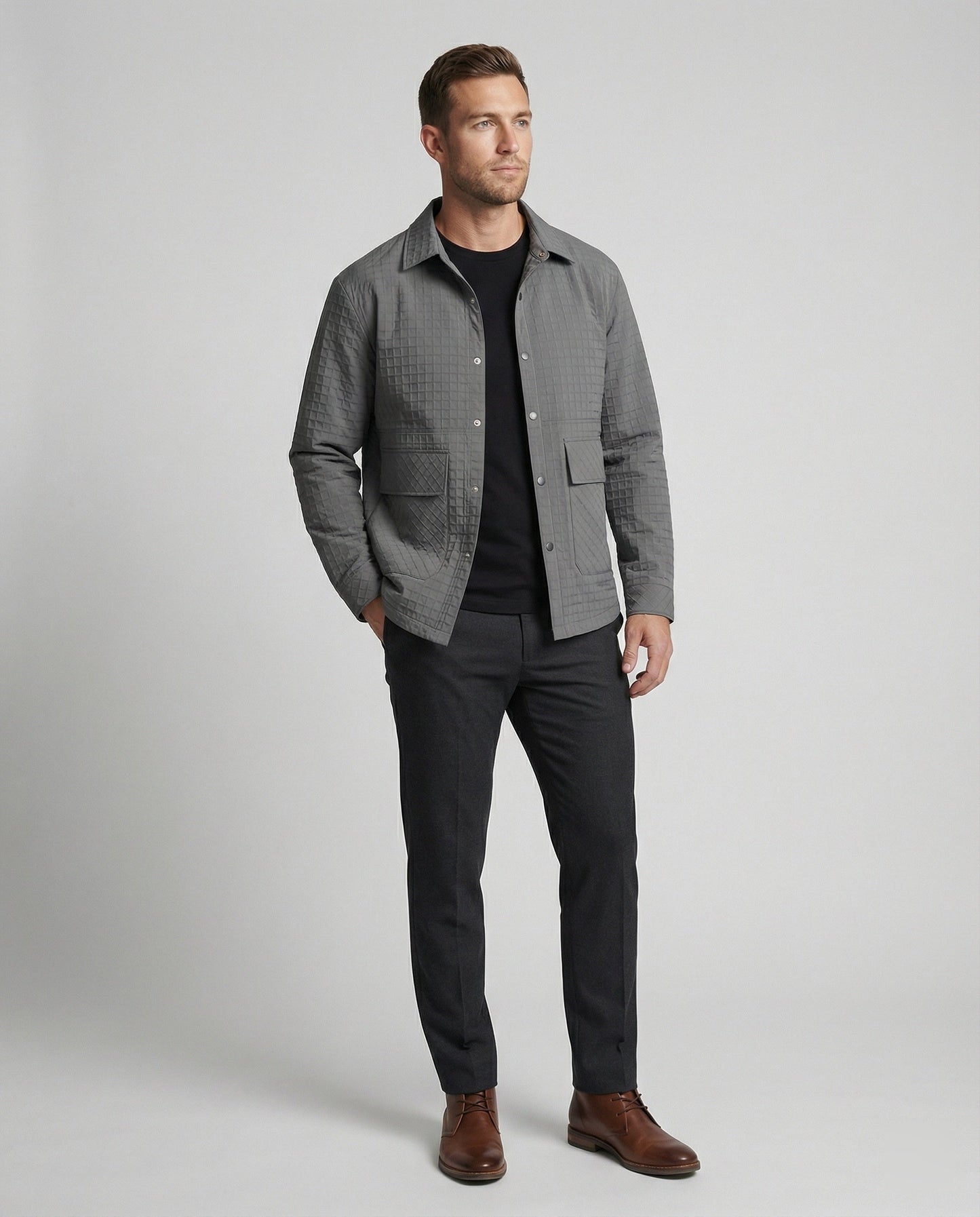 Herren Steppjacke Gesteppt mit Karosteppe und Taschen
