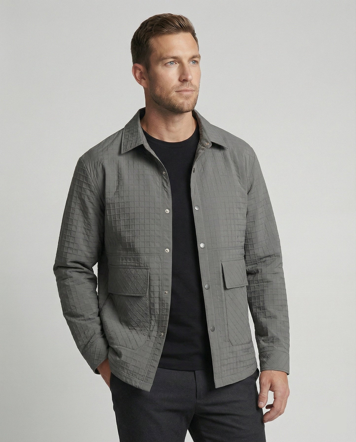 Herren Steppjacke Gesteppt mit Karosteppe und Taschen - BerlinGlamour
