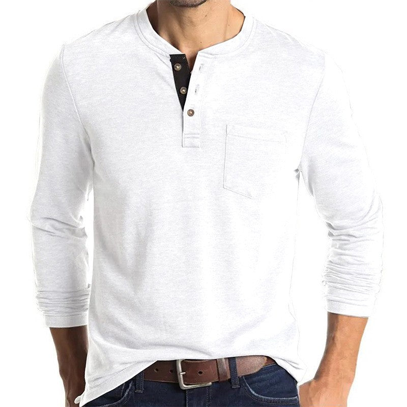Herren Langarmshirt Modern mit Henleykragen und Brusttasche