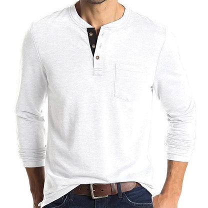 Herren Langarmshirt Modern mit Henleykragen und Brusttasche