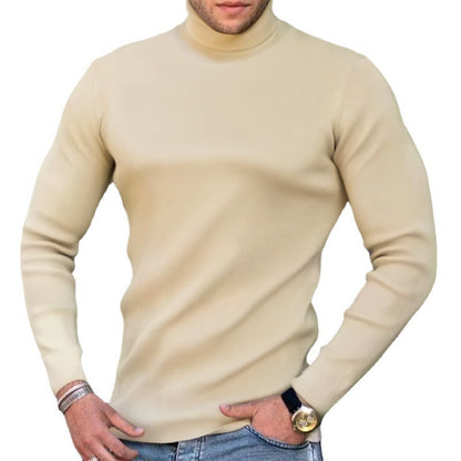 Herren Rollkragenpullover Fein Strick Modern Schwarz