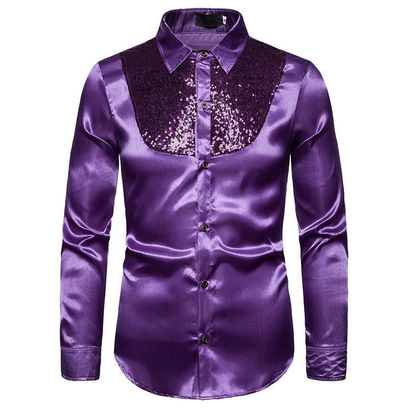 Herren Seidenhemd Glänzend mit Pailletten Elegant