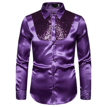Herren Seidenhemd Glänzend mit Pailletten Elegant