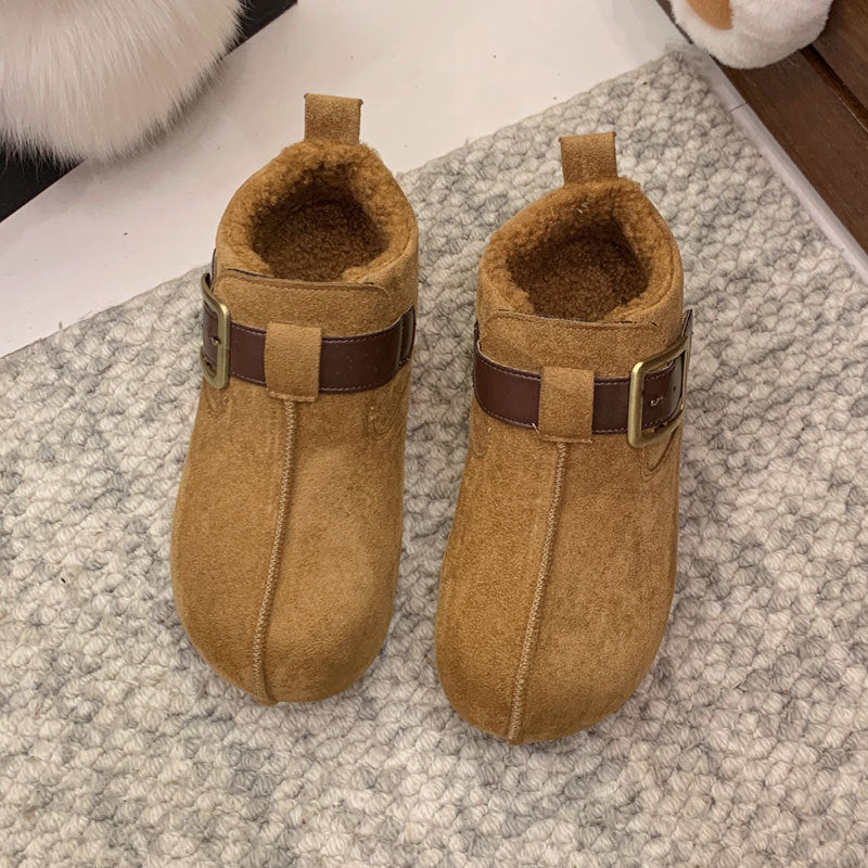 Damen Hausschuhe Plüsch Warm mit Schnalle Modern