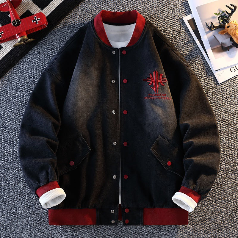 Herren Jeansjacke Sportlich Mit Logo Aufdruck