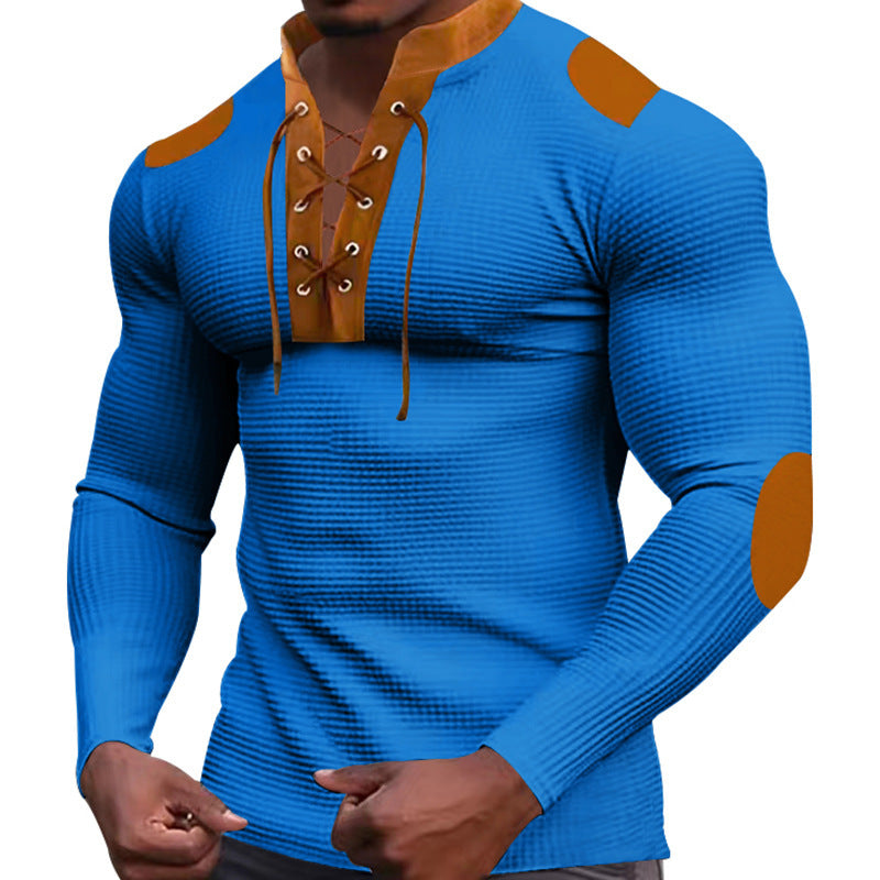 der neue Titel: Herren Langarm-Henley-Shirt mit strukturiertem Gewebe und modischem Schnürdesign